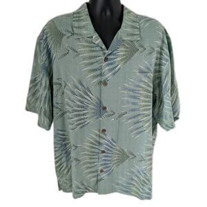 Tommy Bahama Mens XL Shirt 100% Silk Green Palm Frond Print Short Sleeve Camp